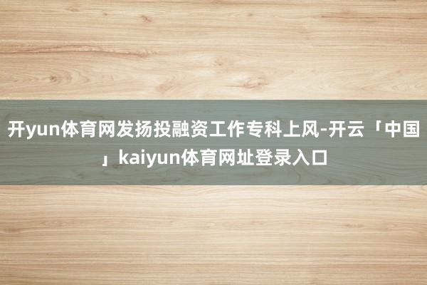 开yun体育网发扬投融资工作专科上风-开云「中国」kaiyun体育网址登录入口